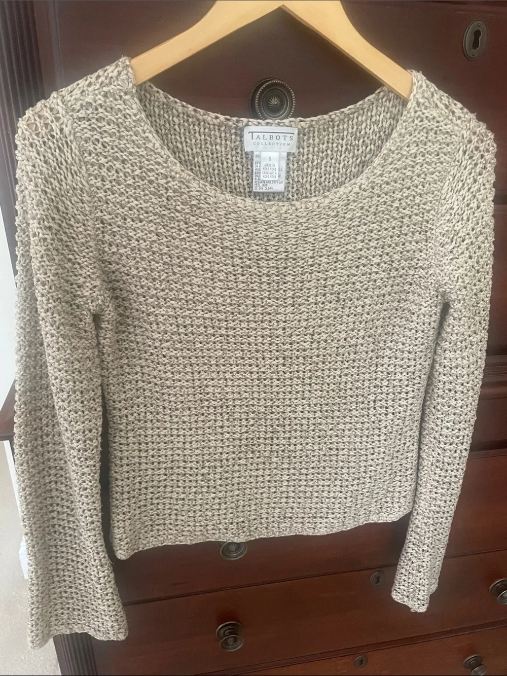 Talbots Cream Textured Scoop-Neck Knit Sweater - Picture 2 of 6